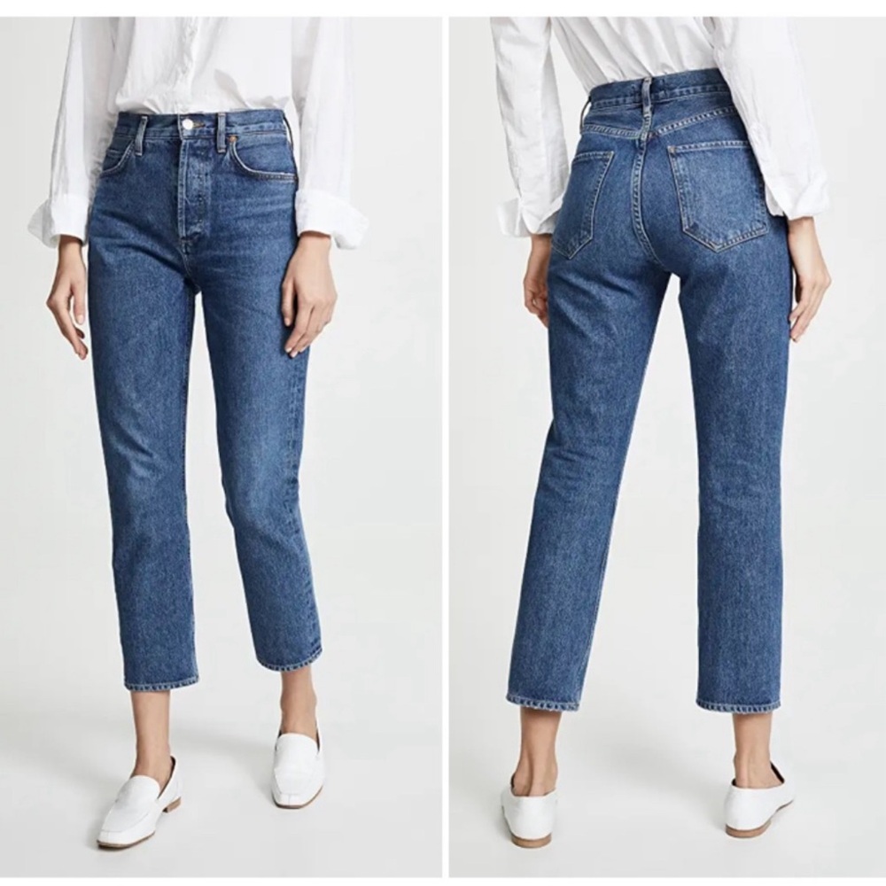Agolde Riley High Rise Straight Crop Jeans in Air Blue Size 25 Made in USA